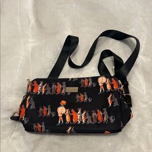 Black Crossbody Bag with Orange & Gray Cat Print